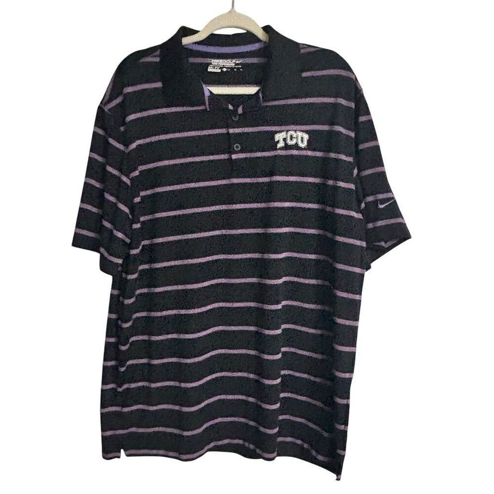Nike Golf Tour Performance TCU horned frogs Men's XL Black Striped Polo Shirt